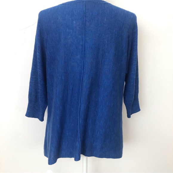 Eileen Fisher Blue Linen Blend V-Neck Lightweight Knit Sweater - Picture 2 of 7